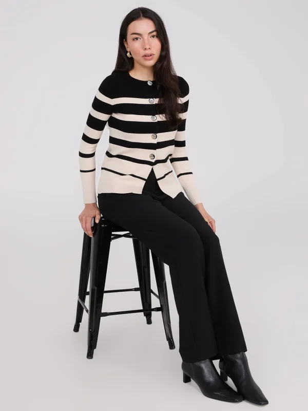 Colour Block Striped Button-Front Cardigan - Image 4