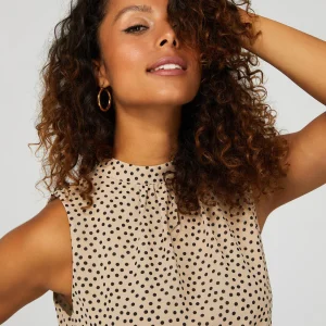 Polka Dot Crepe Chiffon Sleeveless Blouse