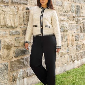 Contrast Tipping Ribbed Cardigan