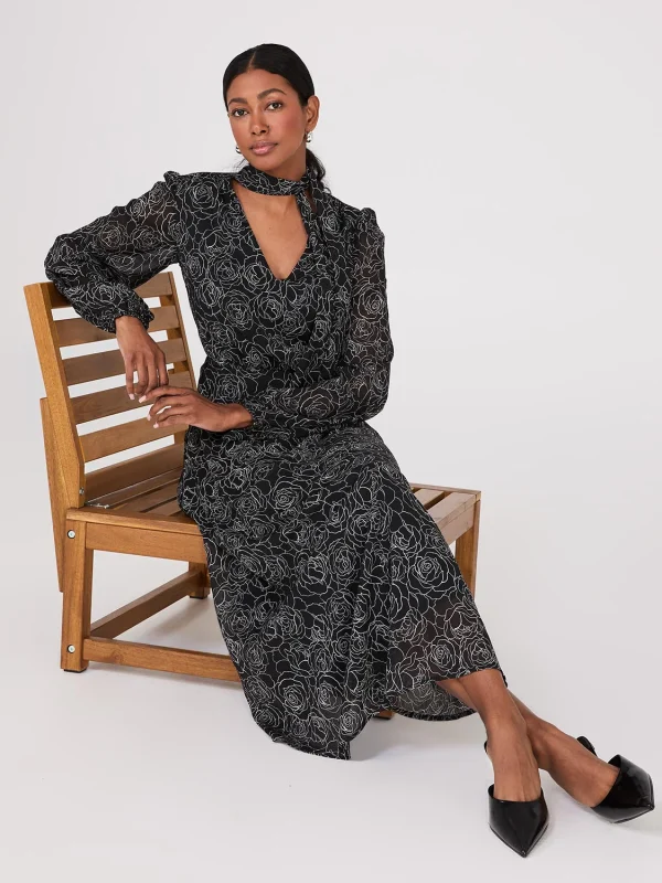 Crinkled Floral Print Bow Midi Dress - Image 4