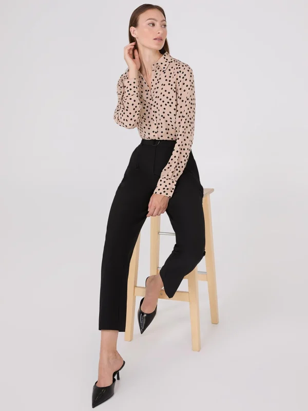 Dot Print Chiffon Button-Front Blouse - Image 2