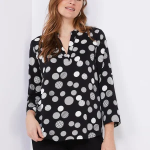 Dot Print Split Neck Blouse