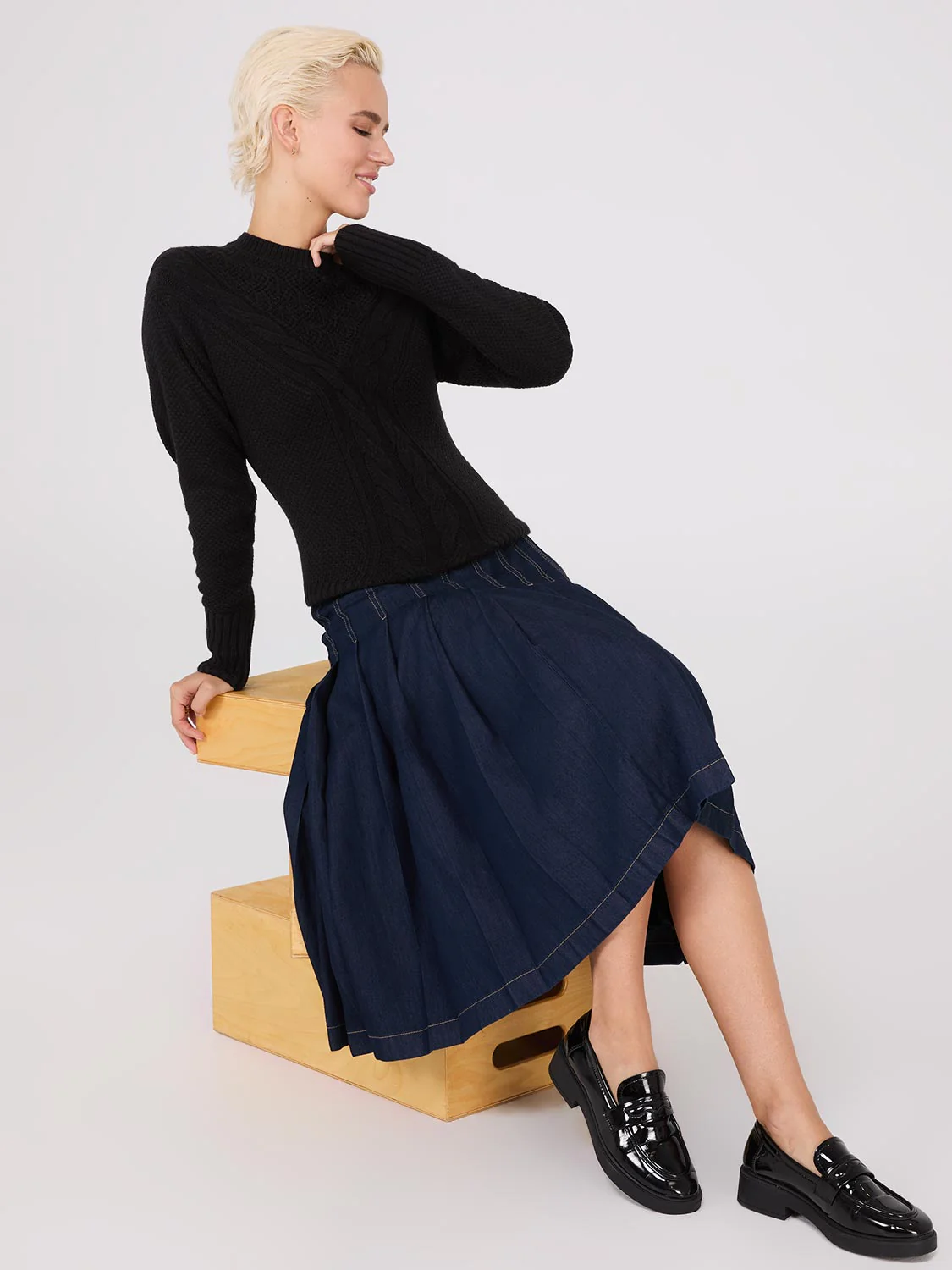 Cable Knit Pointelle Sweater - Image 2