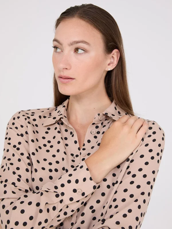 Dot Print Chiffon Button-Front Blouse - Image 3