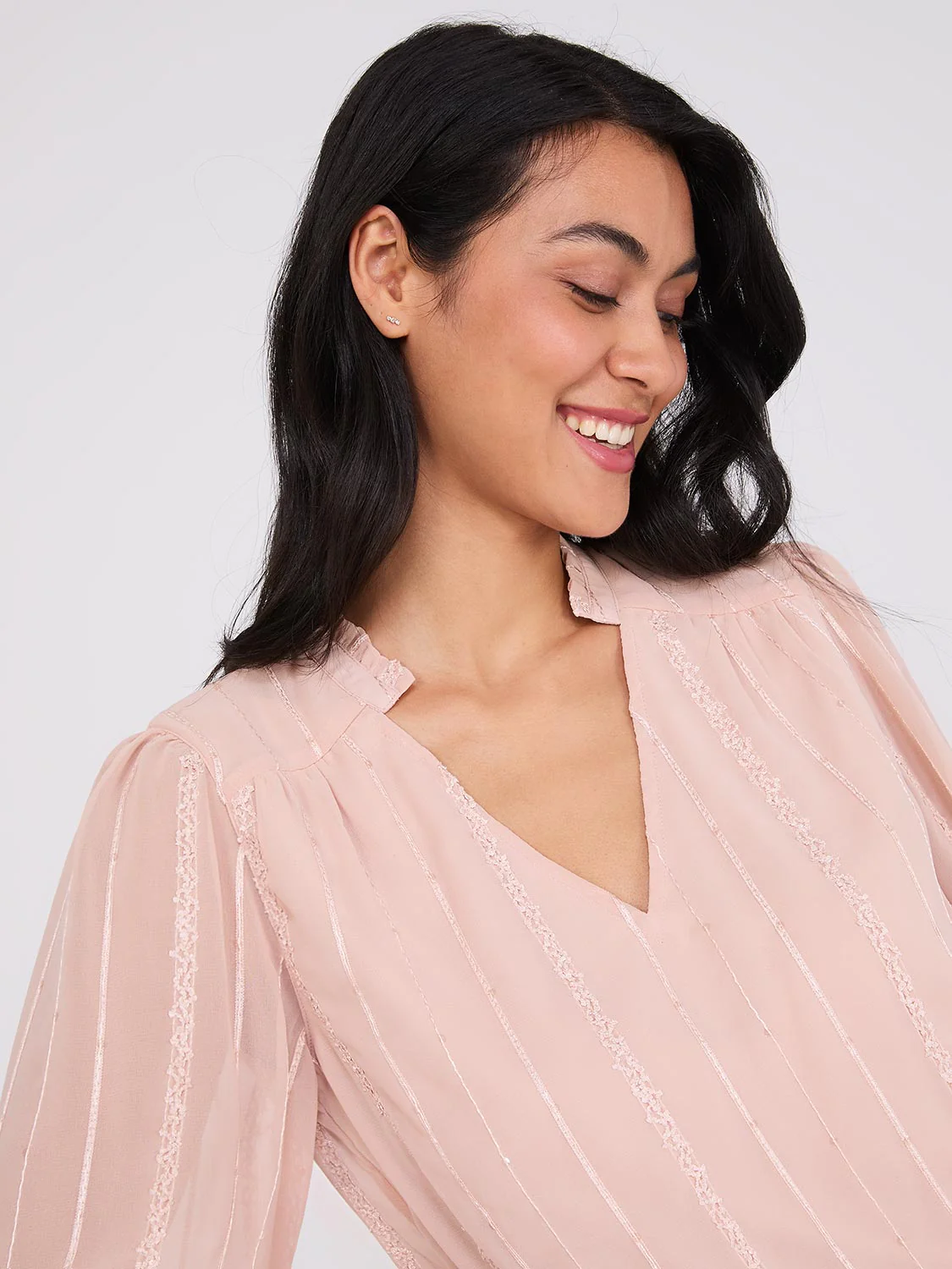 Embroidered Chiffon Top With Smocked Waistband - Image 2