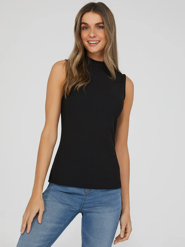 Sleeveless Ribbed Mock Neck Top - Image 2