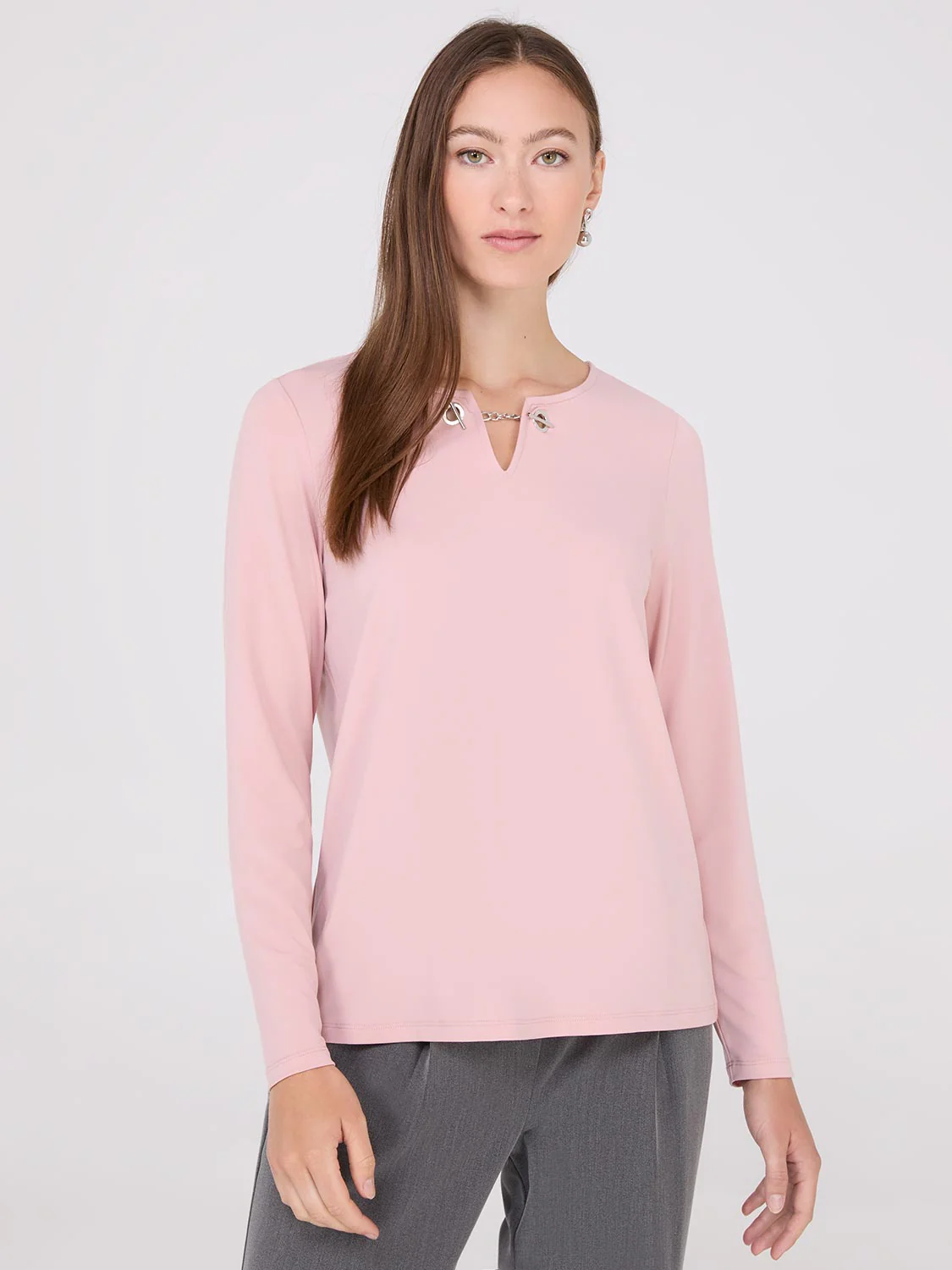 Chain Keyhole Long Sleeve Top - Image 2