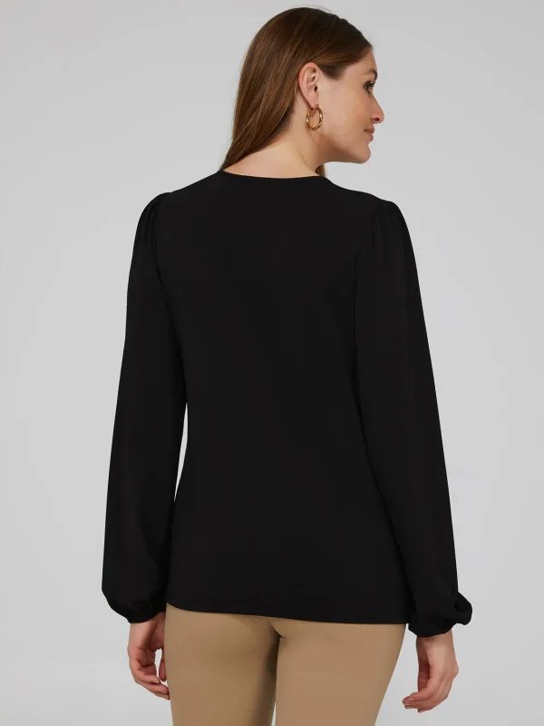 Textured Crepe Long Sleeve Top With Metal Chain Detail - Image 5