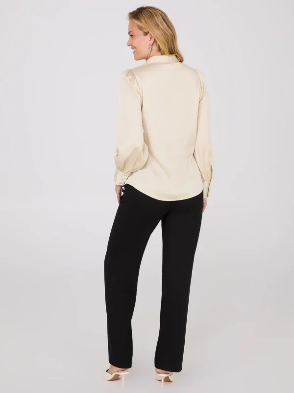 Satin Volume Sleeve Button-Front Blouse - Image 5