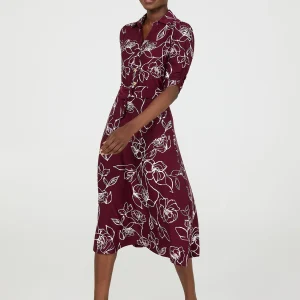 Floral Print Button-Front Midi Dress With Pockets