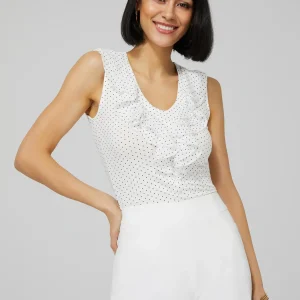 Polka Dot Sleeveless Top With Chiffon Ruffle Detail