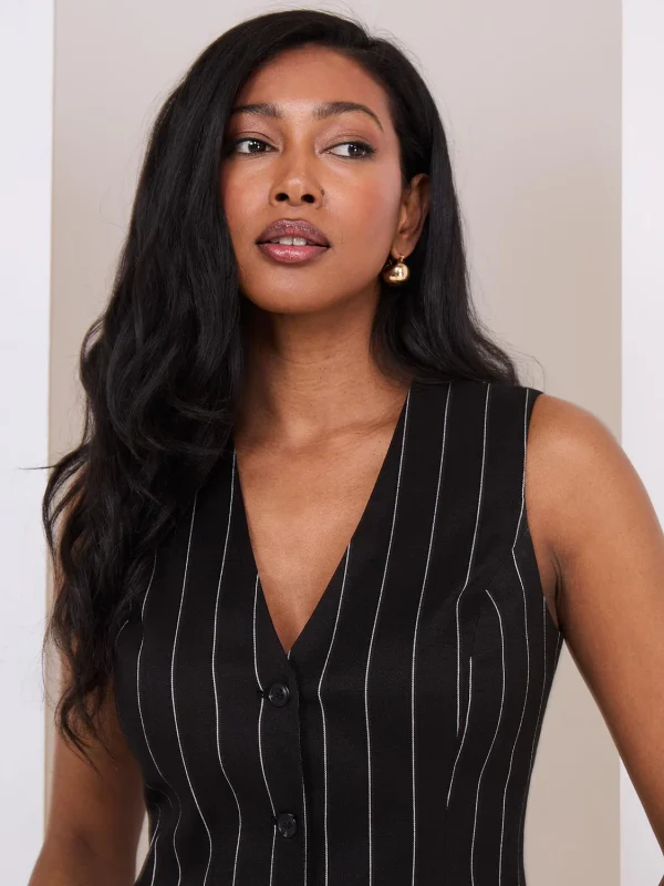 Pinstripe Button-Front Vest - Image 3