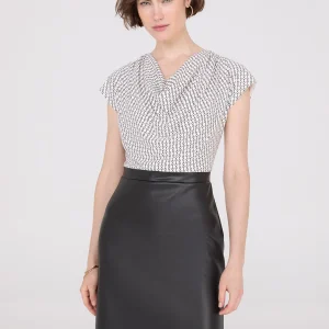 Cowl Neck Faux Leather Skirt 2-Fer Dress