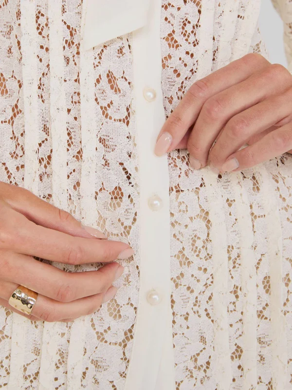 Lace Button-Front Bow Blouse - Image 4