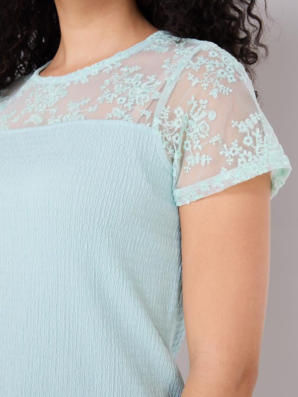Floral Embroidered Mesh Short Sleeve Top - Image 8