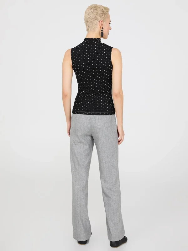 Dot Print Mock Neck Mesh Top - Image 4