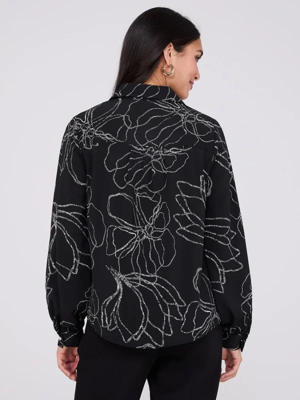 Silky Floral Print Button-Front Blouse - Image 5