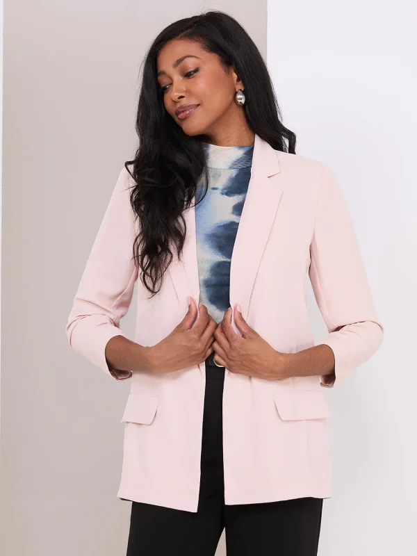 3/4 Pleated Sleeve Open Blazer - Image 2