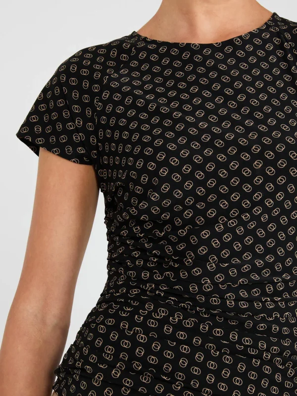 Geo Print Short Raglan Sleeve Top With Side Pleats - Image 3