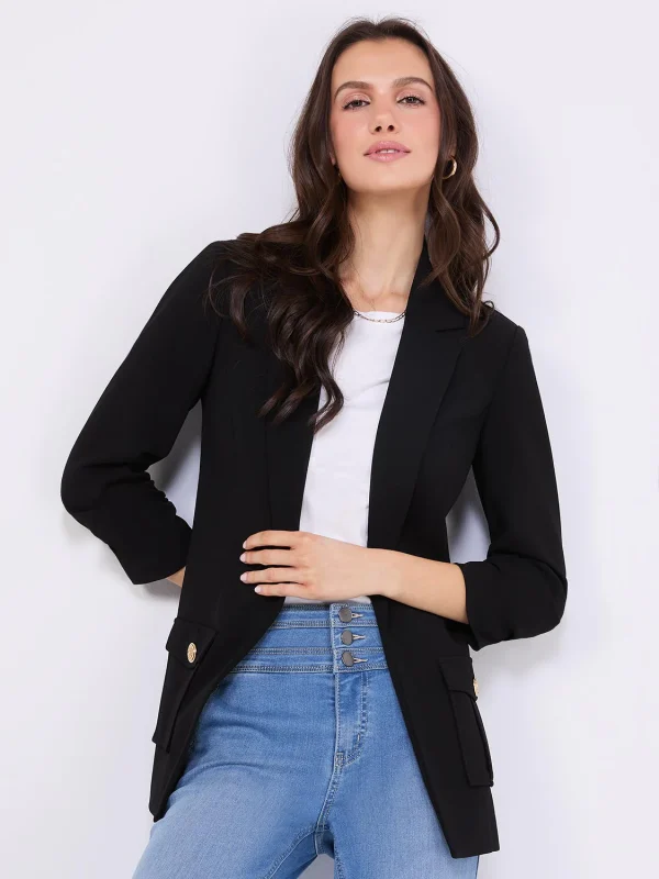 3/4 Ruched Sleeve Crepe Blazer - Image 4