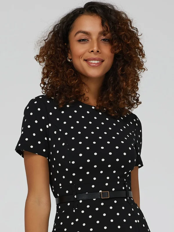 Polka Dot Belted Midi Dress - Image 2
