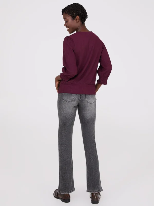 Textured 3/4 Sleeve Round Neck Top - Image 4