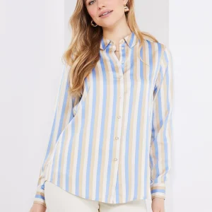 Multi Colour Striped Satin Button-Front Blouse