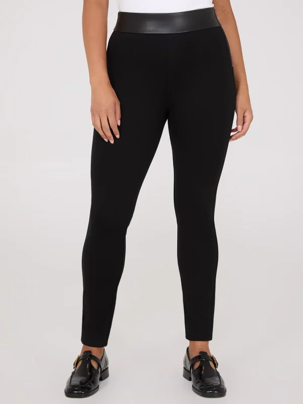 High-Rise Ankle Length Pants With Faux Leather Waistband - Image 2