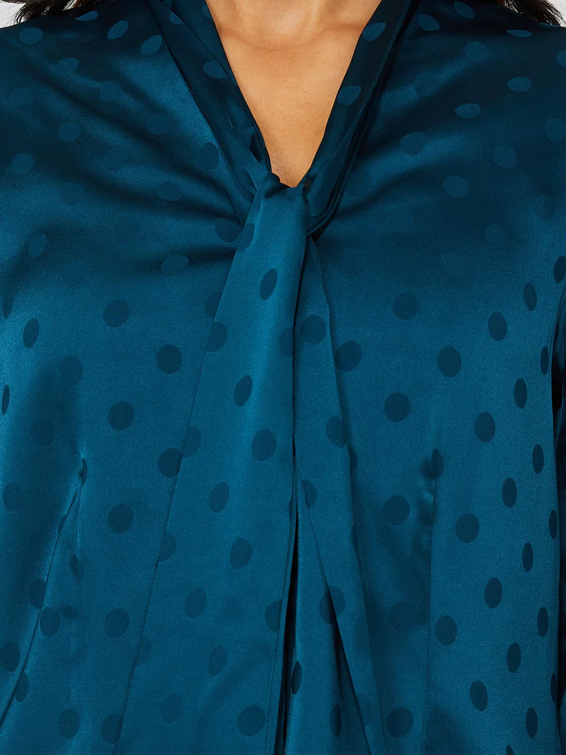 Polka Dot Jacquard Button-Front Bow Blouse - Image 4