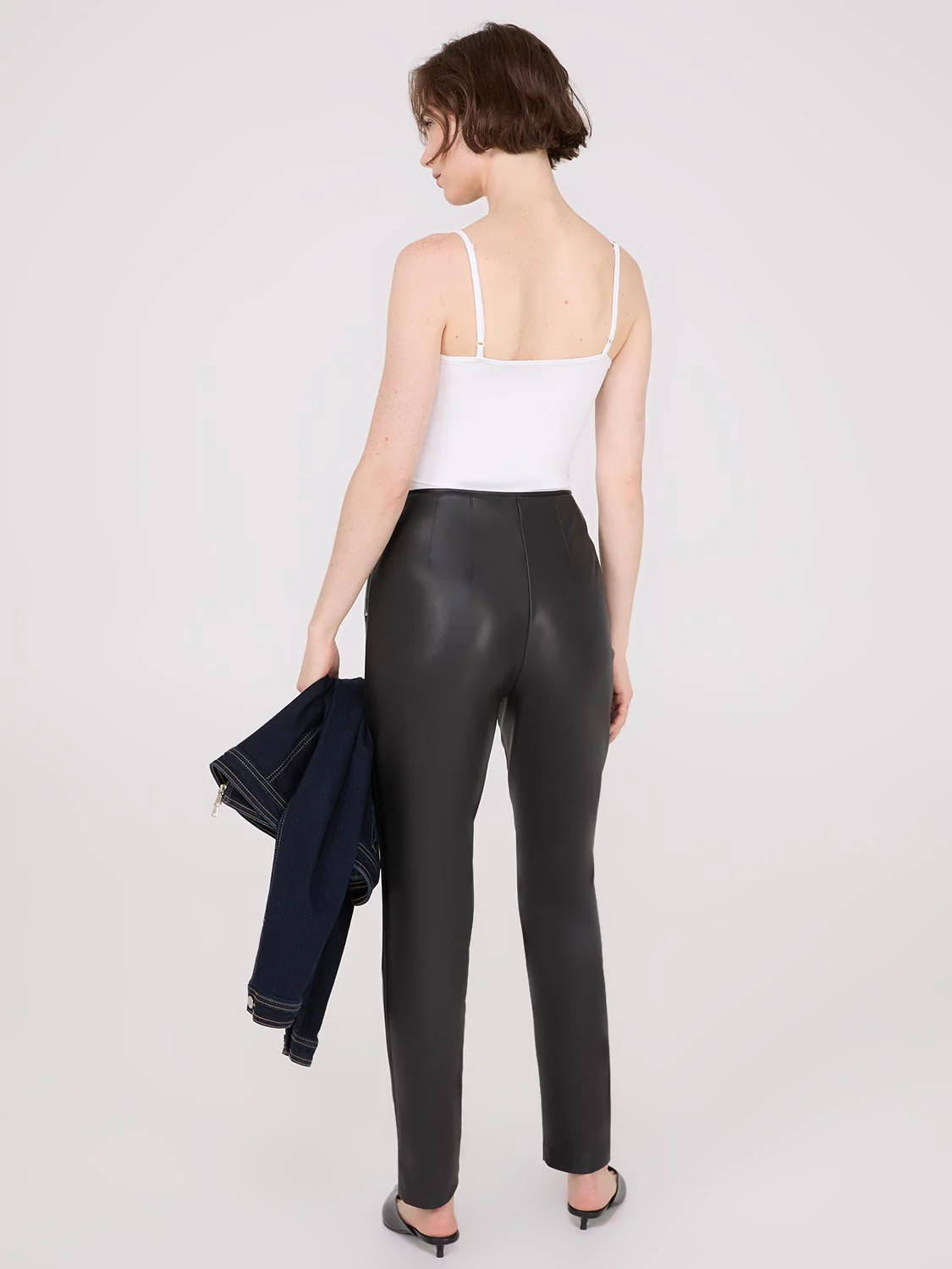 Faux Leather Front Pintuck Ankle Length Pants - Image 6