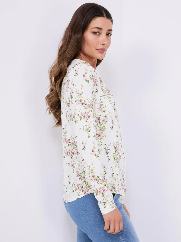 Floral Print Notch Collar Top - Image 4