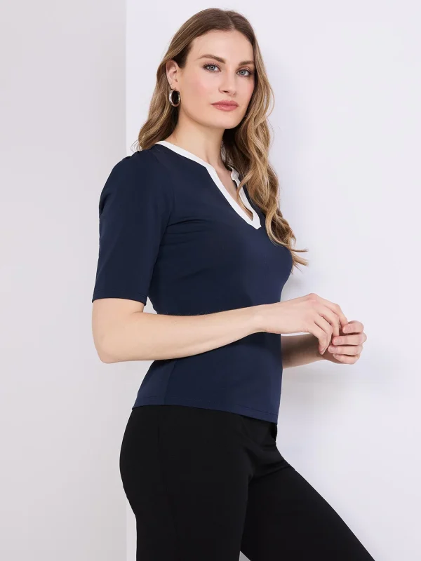 Contrast Neckline 3/4 Sleeve Top - Image 10