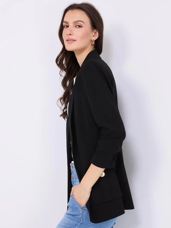 3/4 Ruched Sleeve Crepe Blazer - Image 19