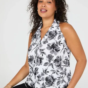 Sleeveless Floral Print Halter Back Top