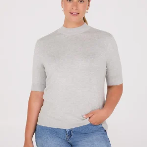 Mock Neck Elbow Sleeve Top