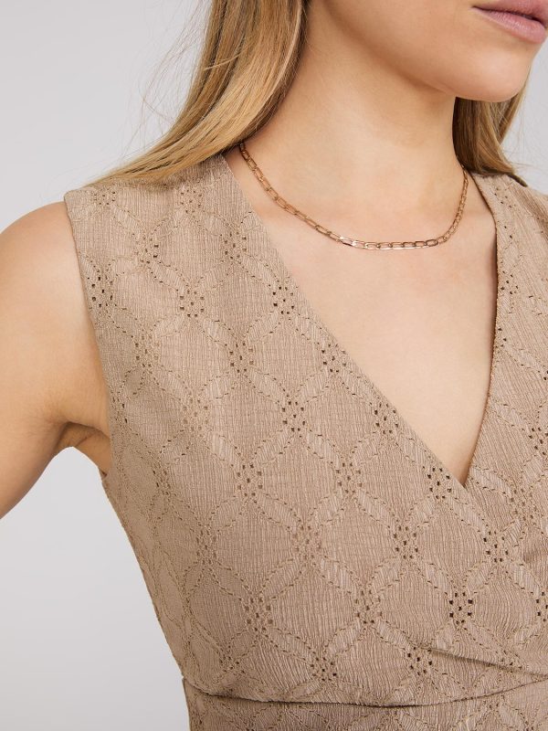 Sleeveless Crossover Front Eyelet Top - Image 4
