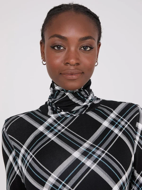 Plaid Long Sleeve Turtleneck Top - Image 3