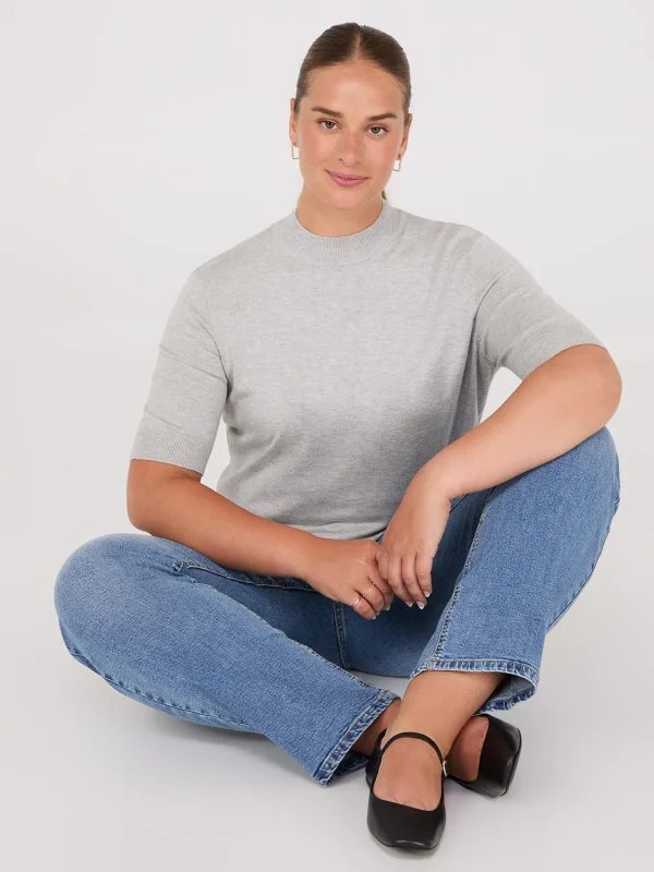 Mock Neck Elbow Sleeve Top - Image 3