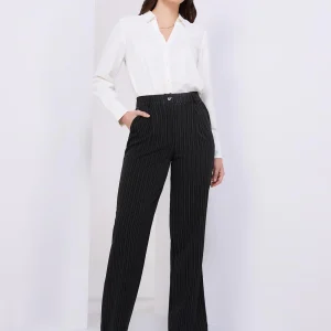 Striped High-Waisted Wide Leg Trousers