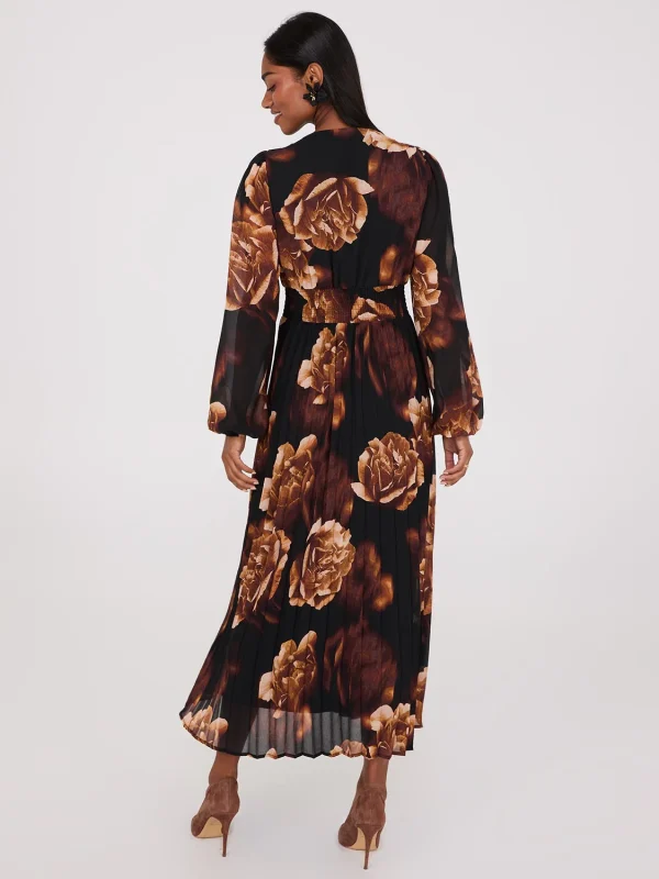 Floral Print V-Neck Pleated Maxi Dress - Image 5