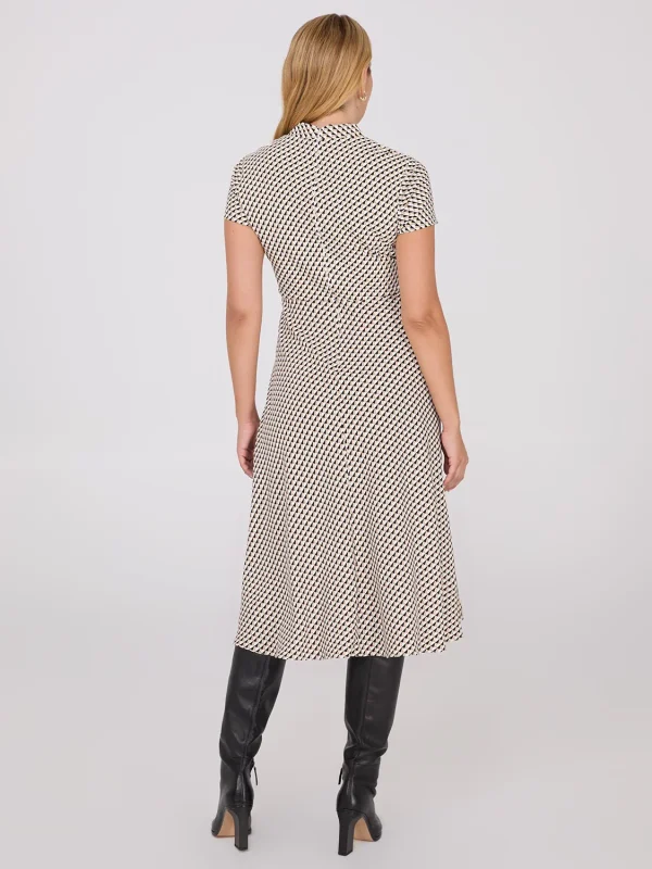 Geo Print Shawl Collar Belted Midi Dress - Image 4