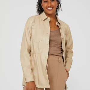 Drawstring Shacket With Front Pockets