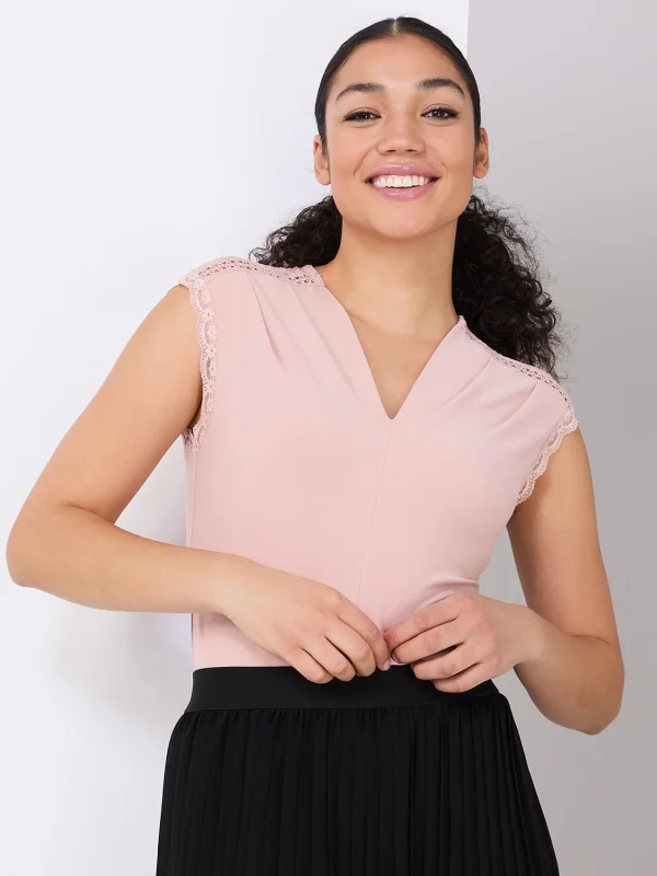 V-Neck Dolman Sleeve Top With Lace Details