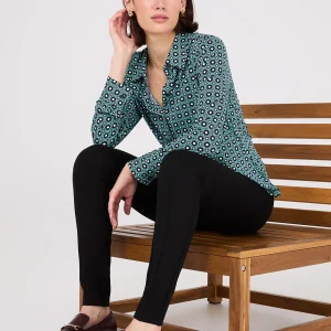 Printed Button-Front Classic Blouse