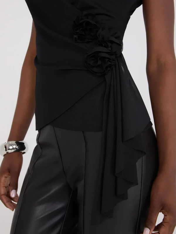 Rosette Detail Crossover Mesh Top - Image 2
