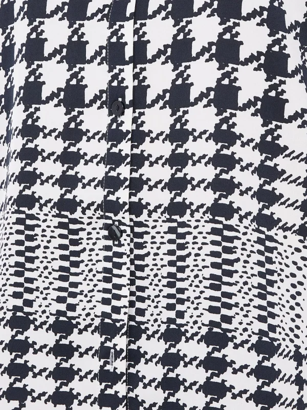 Houndstooth Satin Split Neck Button-Front Blouse - Image 6