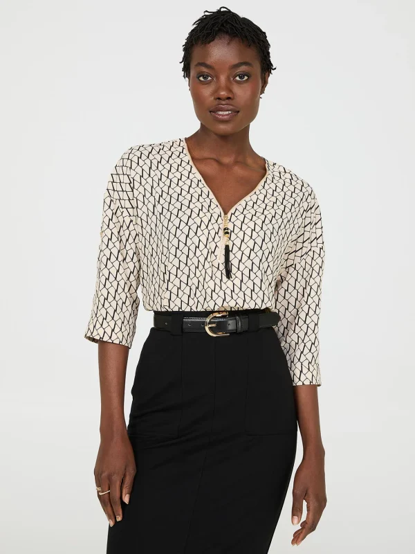 Zip Front V-Neck Top - Image 3