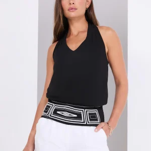 V-Neck Halter Neck Top With Hem Design