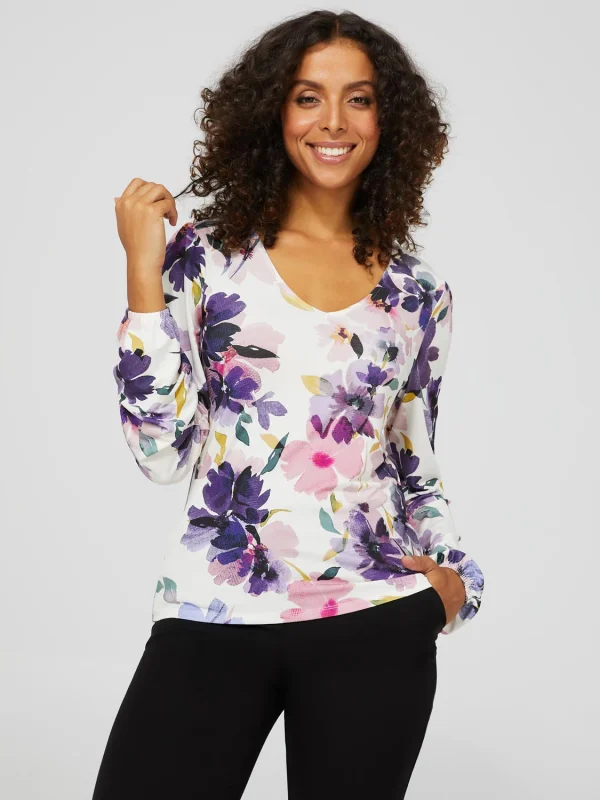 Floral Long Balloon Sleeve Top