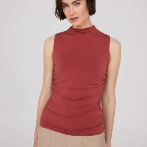 Sleeveless Mock Neck Top With Ruched Details